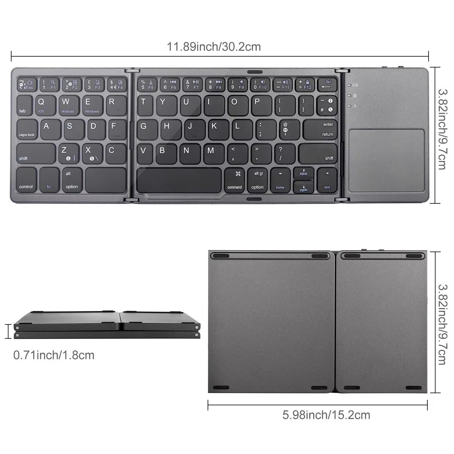 JOMAA Foldable Wireless Mobile Phone Keyboard Ultra Slim Touchpad Bluetooth Keyboard Rechargeable Folding Keyboard