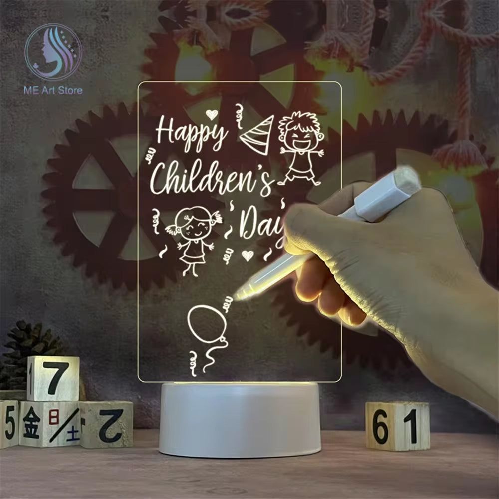 LED Night Light Note Board Message Board with Pen USB Power Decor Night Lamp Gift for Children Girlfriend Decorative Night Lamp