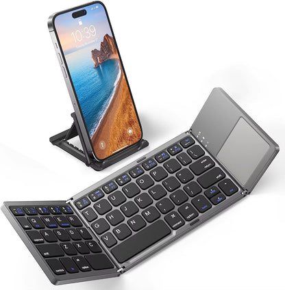 JOMAA Foldable Wireless Mobile Phone Keyboard Ultra Slim Touchpad Bluetooth Keyboard Rechargeable Folding Keyboard