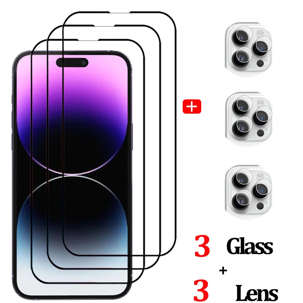 Protector Pantalla for  16 15 14 13 12 11 Pro Max Tempered Glass  15 Pro Max Screen Protector 13 Mini Cristal Templado 14 plus Front Film 15 Promax Original Phone Film & Camera Protectors