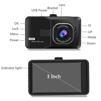 1080P Car Dash Camera 3 Inch Driving Video Car Auto DVR Loop Recorder for Front and Rear Night Vision G-Sensor Car Accessories