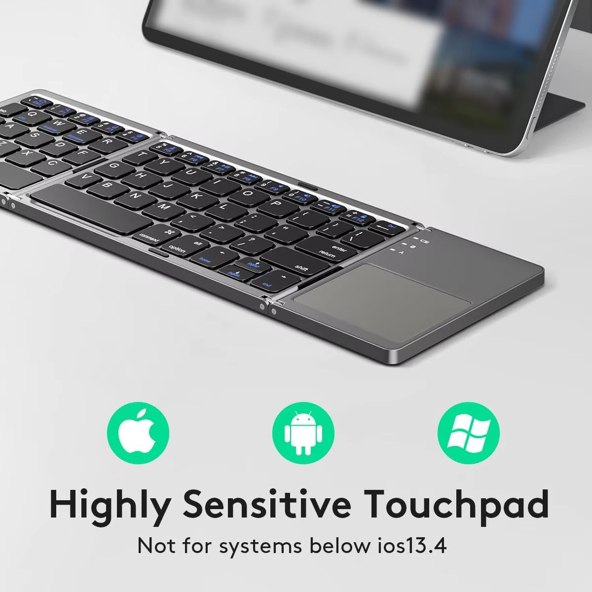 JOMAA Foldable Wireless Mobile Phone Keyboard Ultra Slim Touchpad Bluetooth Keyboard Rechargeable Folding Keyboard