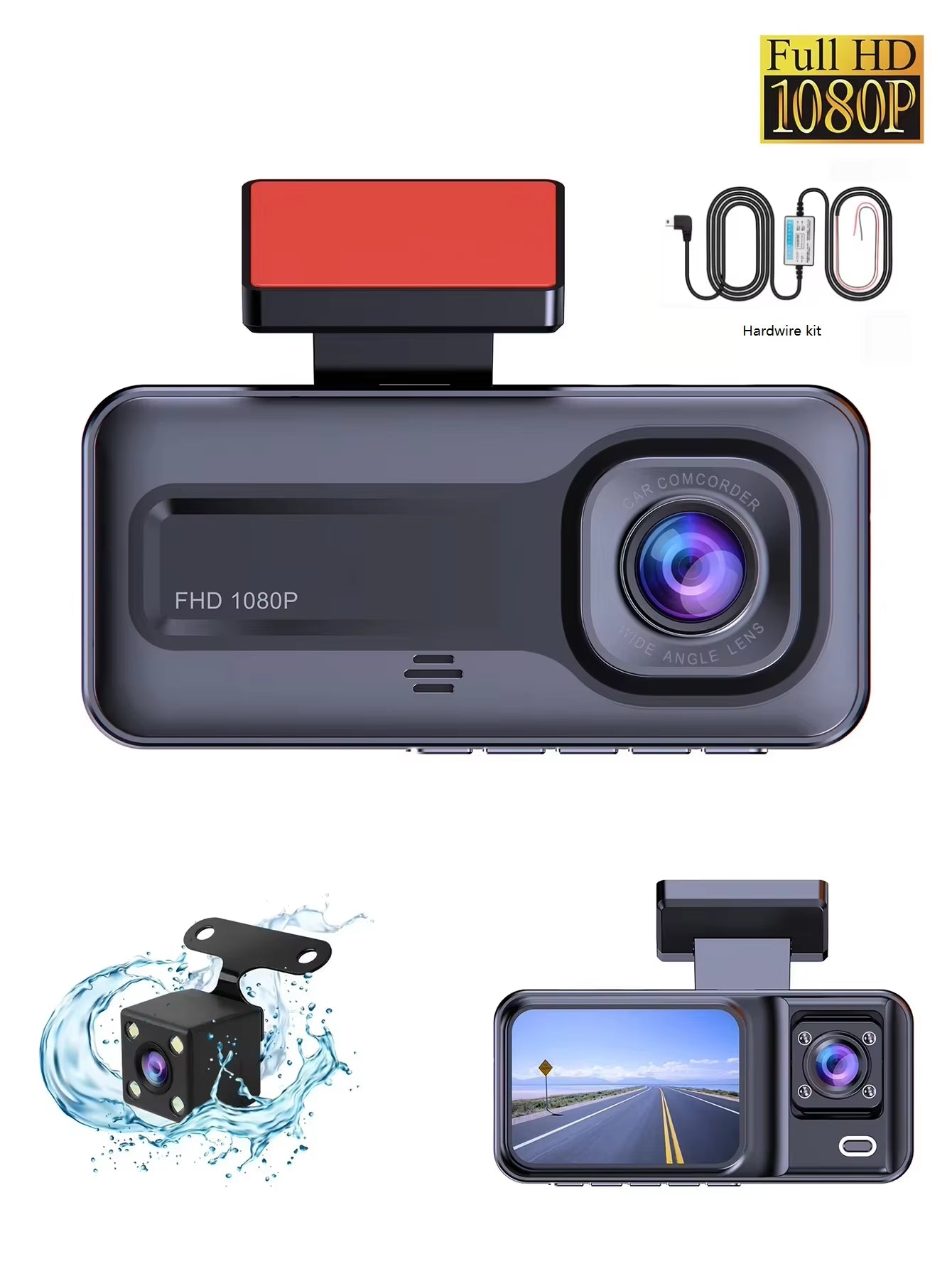 Dash Cam Front and Rear and inside 1080P Full HD 3 Way Dash Cam 3 Cameras Vidoe Recorder Black Box with 3 Cameras